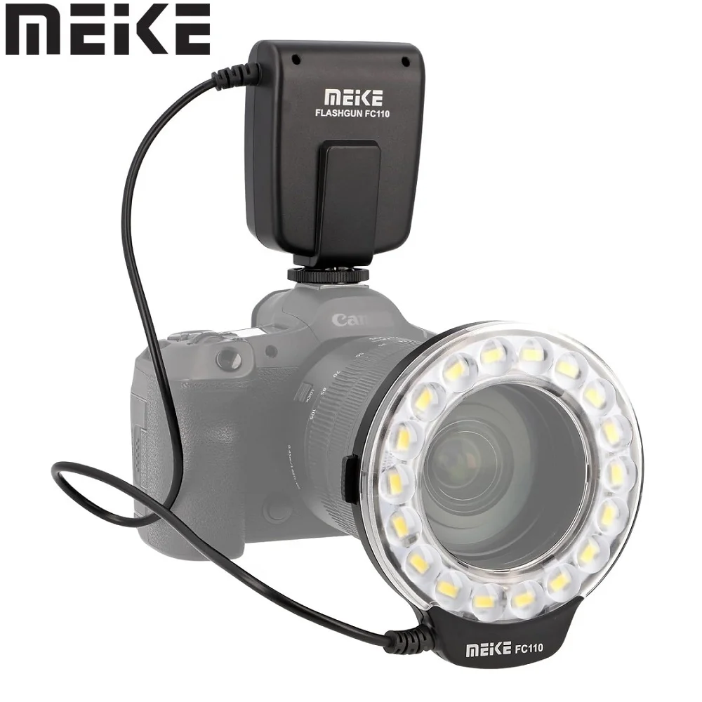 Meike Mk-FC110 Macro Ring Flash | LED Flash Light with Adapter Ring for Canon Nikon Sony Fuji Olympus Panasonic DSLR Cameras