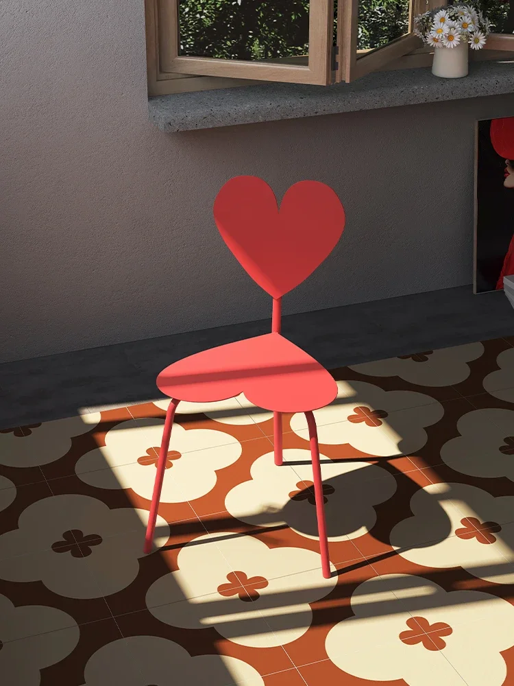 Love red design chair, minimalist metal modern art posing for Internet celebrity shape stool