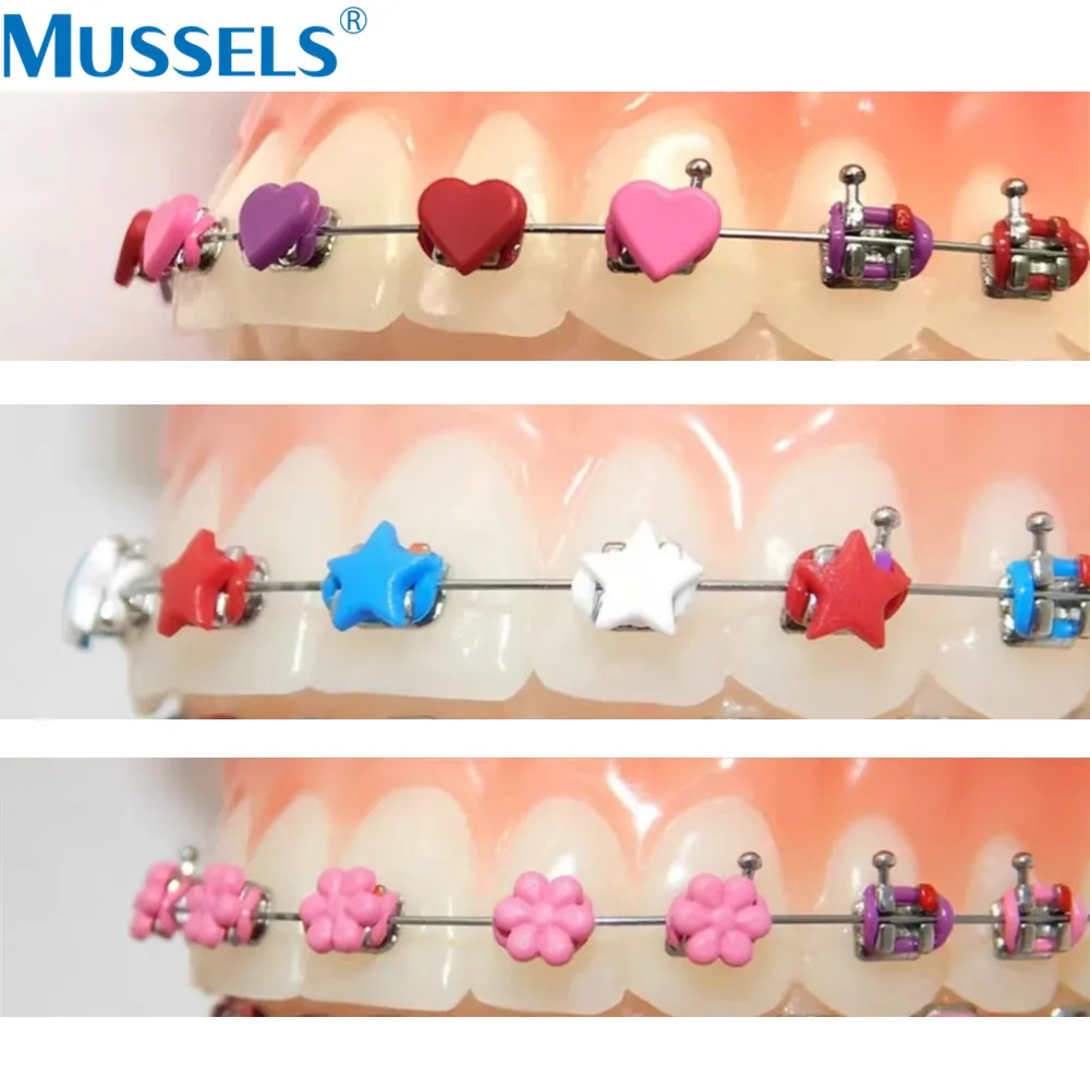 20 Sticks Dental Ligature Ties Orthodontic Elastic Bands Ring Cartoon Star Heart Flower Smiley for Dentistry Archwires Tool