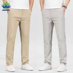 High Quality 97% Cotton Men's Straight Pants Business Solid Color Khaki Light gray Casual Formal Suit Trousers Plus Size 40 42