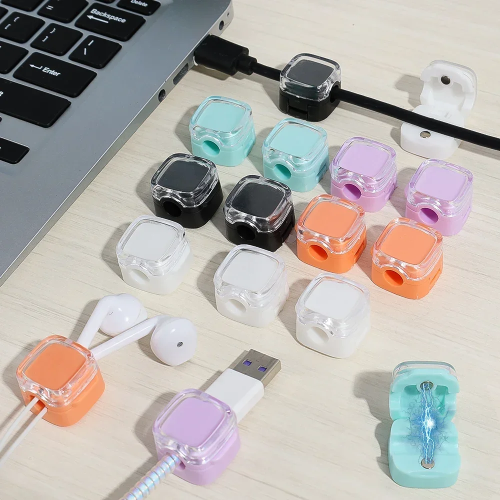 10PCS Colorful Magnetic Cable Clips Adjustable Square Wire Cord Chargers Magnet Holder Home Office Desk Cable Management Tools