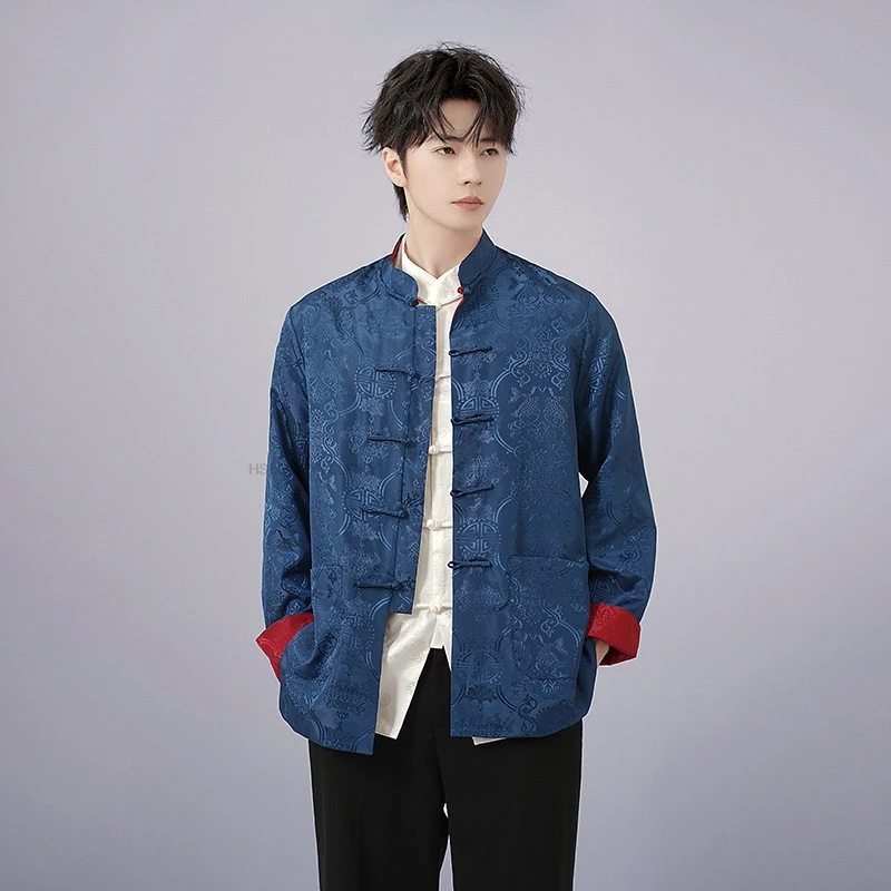 Tang-style spring autumn Reversible long-sleeve Jacket Chinese Style Performance Costume Chinese Vintage Tangsuits Blouse