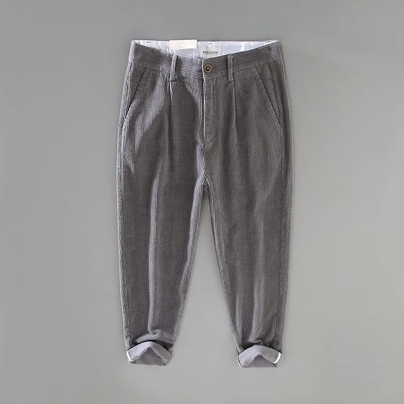 

Autumn Winter Mens Pants Casual Suit Style 100% Cotton Straight Baggy Pants Japanese Vintage Brushed Pants Simple Men Clothing
