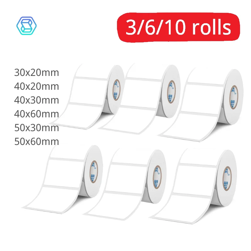 SINMARK White Sticker 3/6/10 Rolls Waterproof Paper Adhesive Label Anti-Oil Use for SK58/SK20/SK35 Mini Thermal Printer Tape