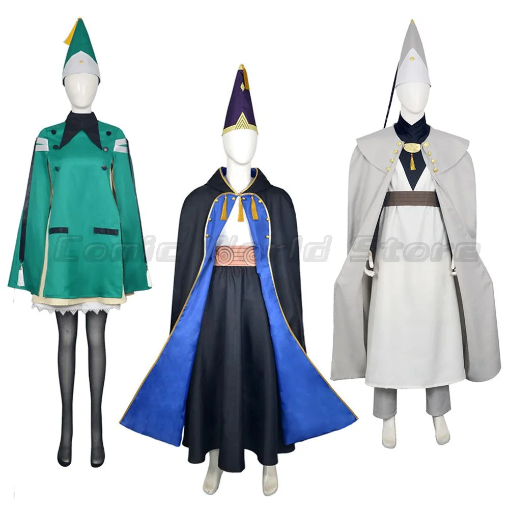 Disfraz de cosplay Coco/Olruggio/Qifrey, sombrero de bruja, conjunto de capa y cinturón de mago de anime, sombrero puntiagudo, traje de tela para Halloween para adultos