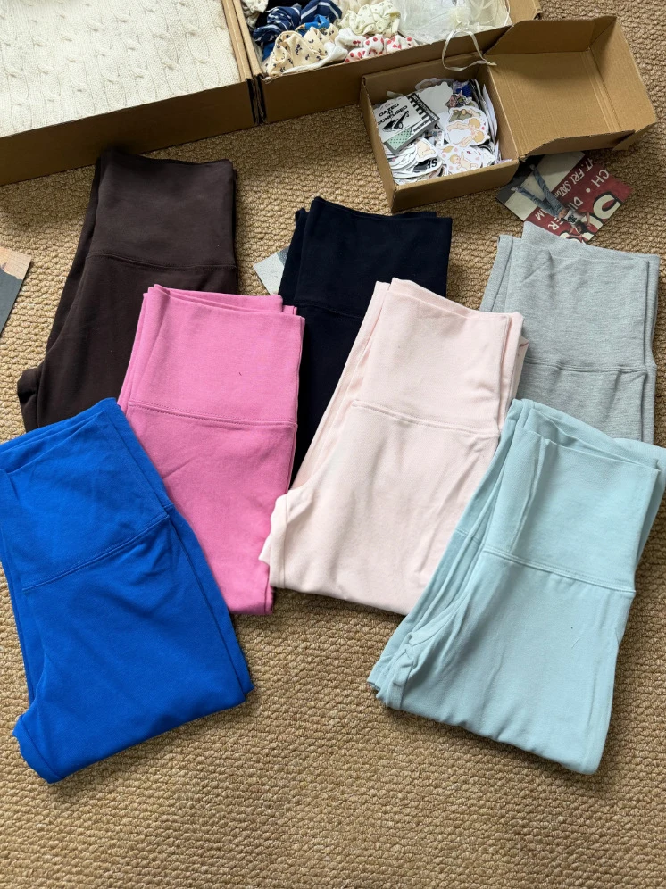 

Rose Red Foldover Yoga Pants Women Spring Low Waist Cotton Long Flare Pants Female Casual Sweet Preppy Style New Sport Trousers