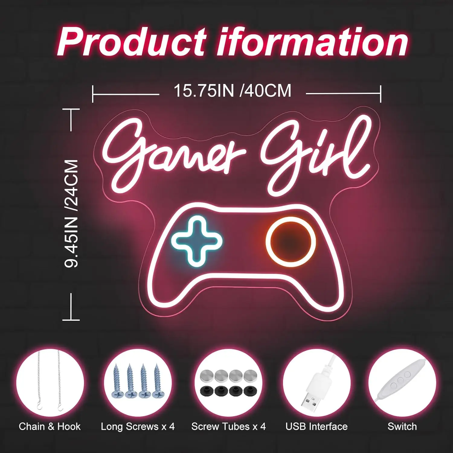Gamer Girl Game Pad Neon Sign, Game Room Controller LED Neon Light Gamepad Wall Art Decor Home Bedroom Decoration Gift