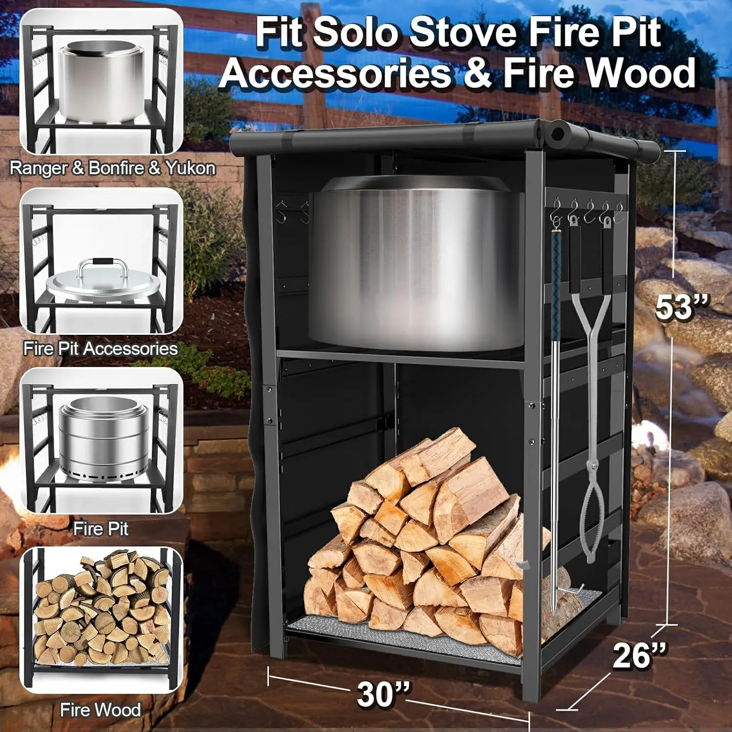 53in Storage Cabinet Station for Solo Stove Yukon/Bonfire/and more Smokeless Fire Pit Accessories with Waterproof Cover,A