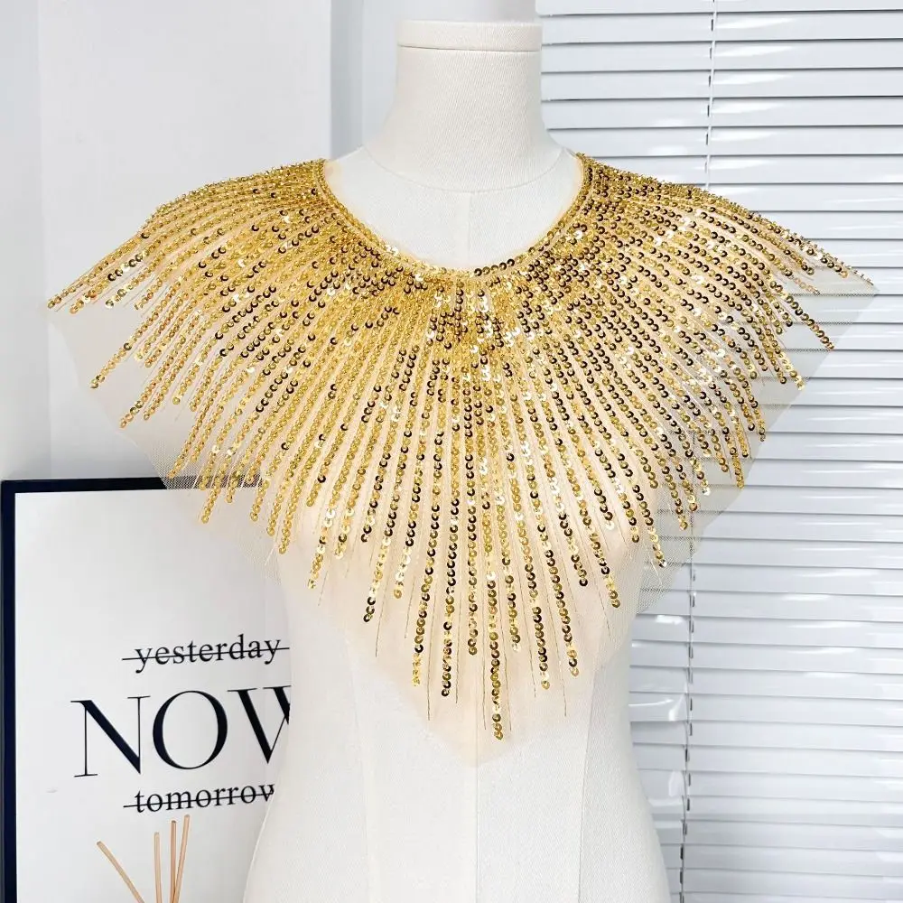 

Sew on Beaded Applique Sequins Lace Collar DIY Craft Shining Lace Neckline Exquisite Neckline Patch Apparel