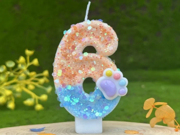 Hundepfoten, digitale Geburtstagskerzen, Farbverlauf, Pailletten, Kuchen, Party-Dekoration, Geburtstagsfeier, Hochzeitsgeschenke, Jungen und Mädchen – Detail 14