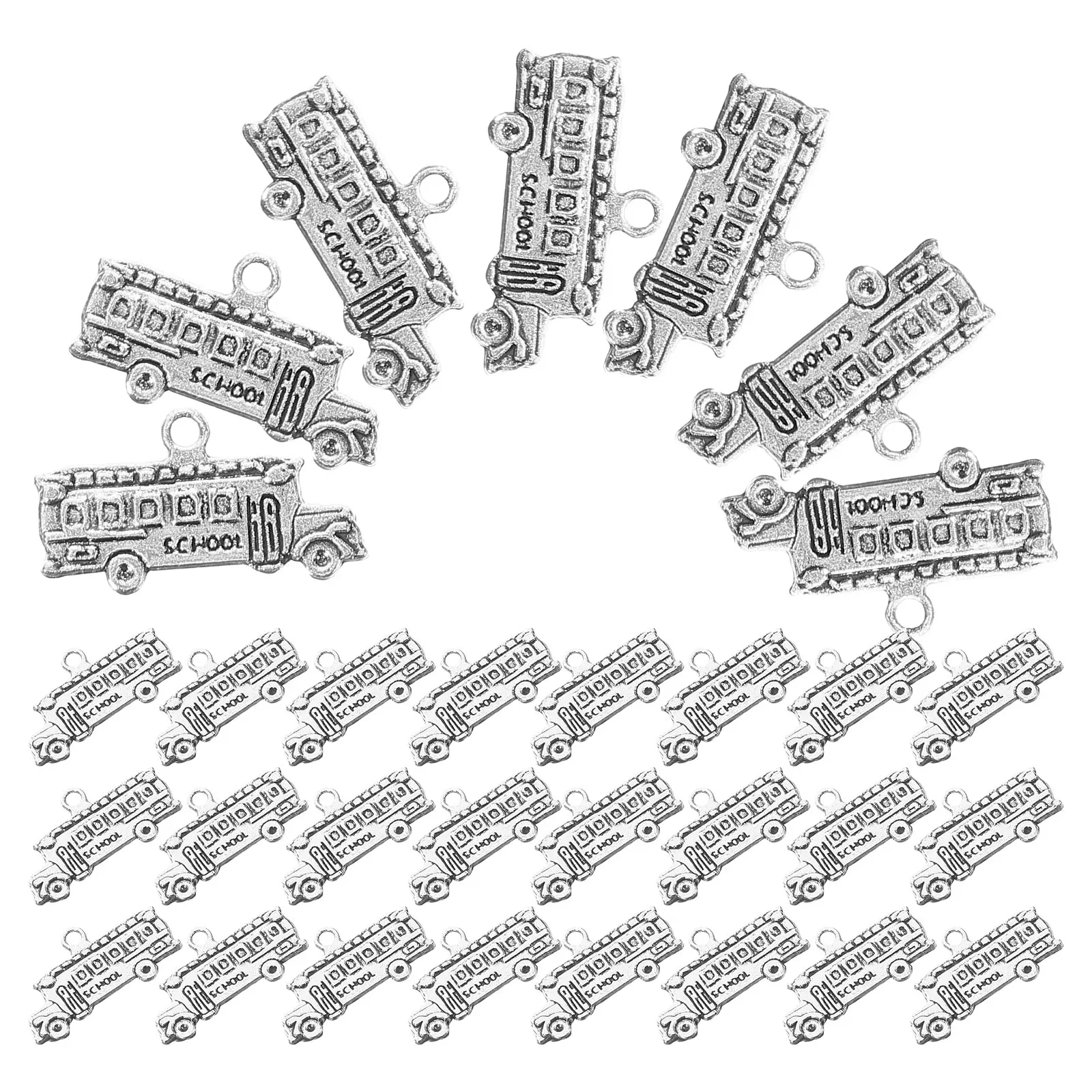 

50pcs School Bus Charms Silver DIY Accessories for Necklace Bracelet Jewelry Making Crafts Project Decorative Ornament