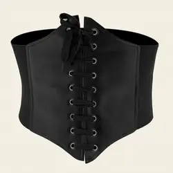 Vintage Style Corset Self-perforated Waistband Belt Elegant Lace-up Corset Belt for Women Wide Elastic Waistband Faux for Dress