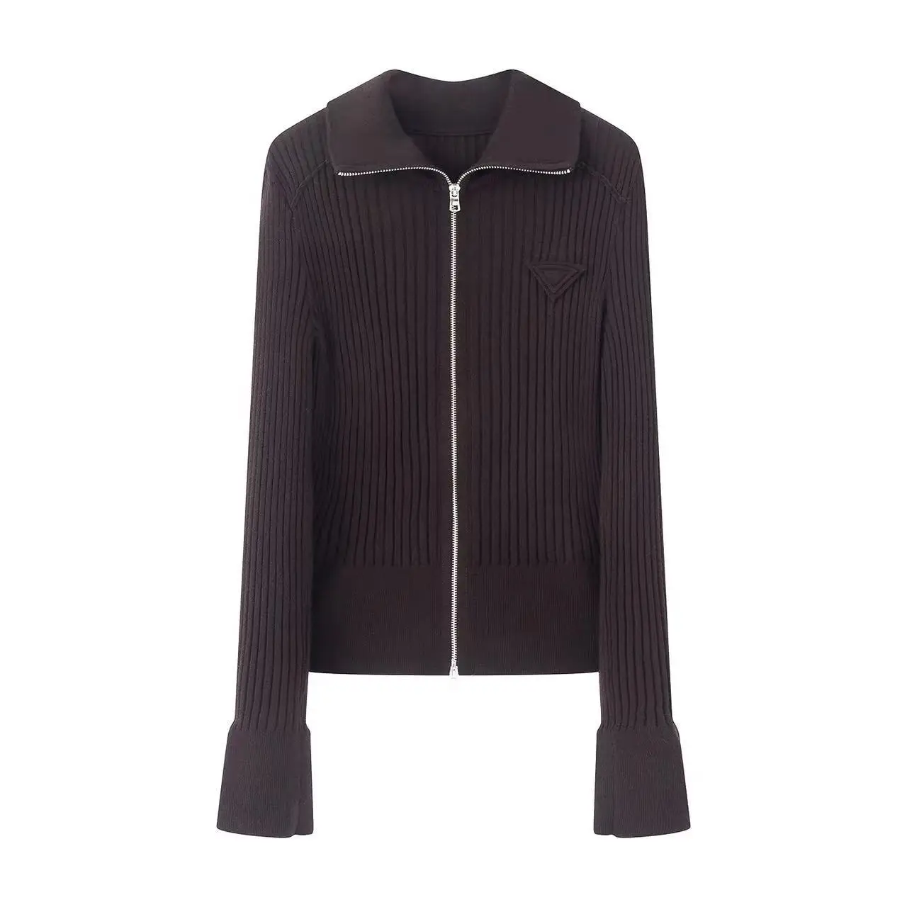 

Autumn Design Slim Skinny Lapel Zipper Flared Sleeve Knitted Cardigan 46b-803115