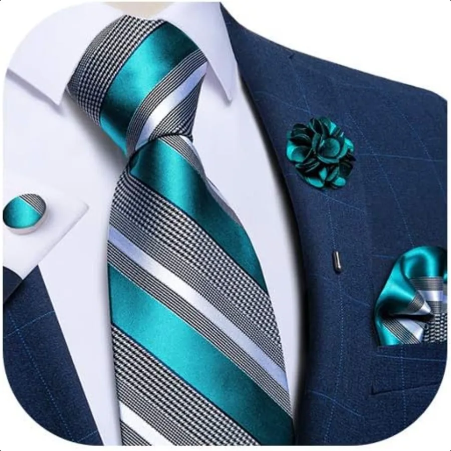 

DiBanGu Silk Ties for Men Necktie and Lapel Pin Brooch Set Formal Woven Paisley Plaid Striped Solid Tie Wedding Party