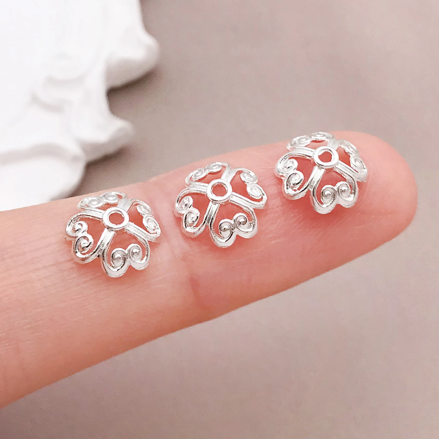 مختلط 10/20 قطعة 18K النحاس مطلي الذهب الحقيقي سميكة الفضة الذهب الأبيض البرسيم زهرة قبعة ، DIY بها بنفسك صنع المجوهرات والاكسسوارات #3