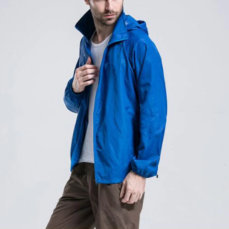 Mannen Sneldrogend Zonnebrandcrème Kleding Dunne Hooded Effen Kleur Waterdichte Jas Mode Outdoor Sport Fiets Running Jas