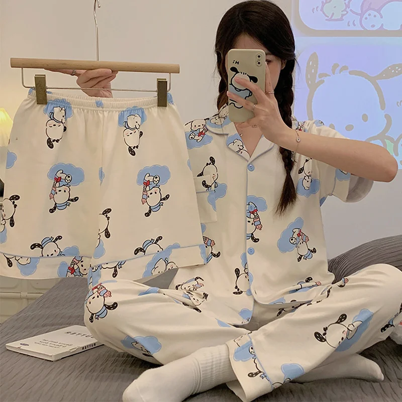 Sanrio Hello Kitty Autumn Girl Pajama Set My Melody Anime Y2K Long Sleeve Trousers Student Home Clothes Women Pijama Three-piece