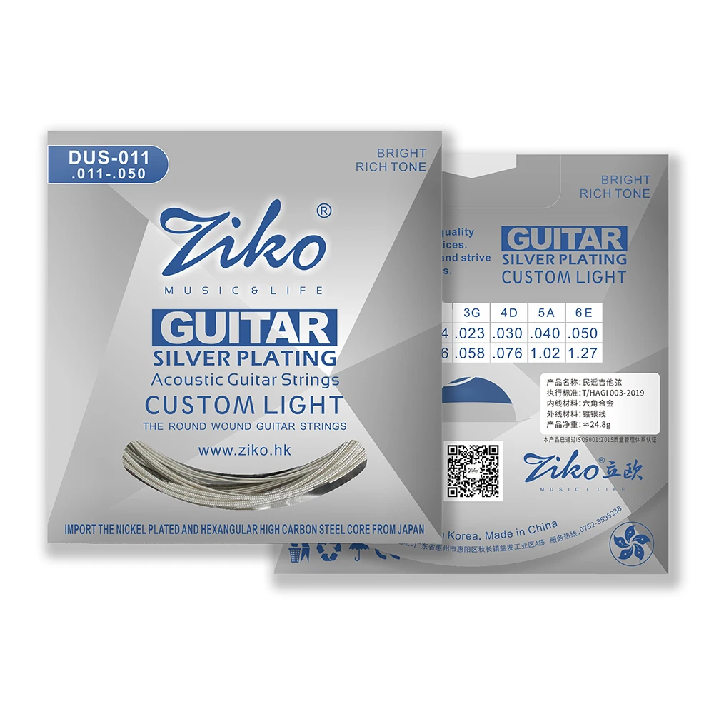 

ZIKO DUS-011 Acoustic Guitar Strings Hexagonal Steel Core Silver Plated Wound Guitarra Strings Folk Guitar Parts & Accessories