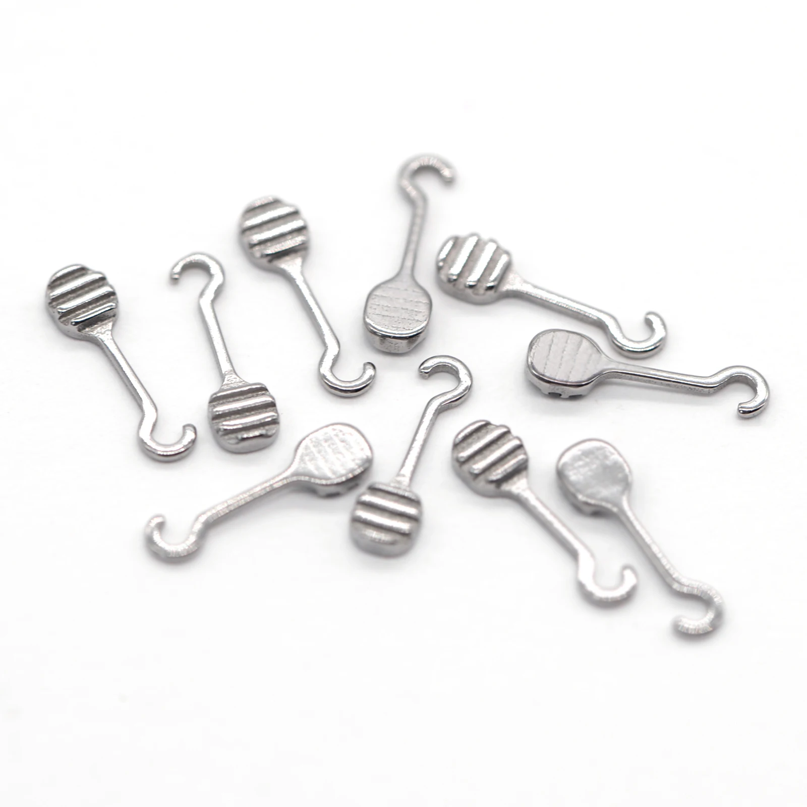 10pcs Dental Orthodontic Bondable Sliding Long Curved Crimpable Hook Ball Multi-Hook Brackets Double-Sided Hooks Lingual Buttons