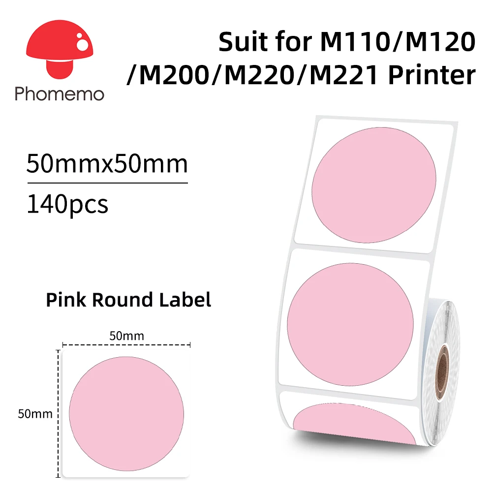 Etichette termiche con etichetta circolare rotonda con etichetta rosa da 50mm * 50mm per nome del prezzo codice a barre con Logo fai da te per phommemo M110 M120 M200 M220 M221