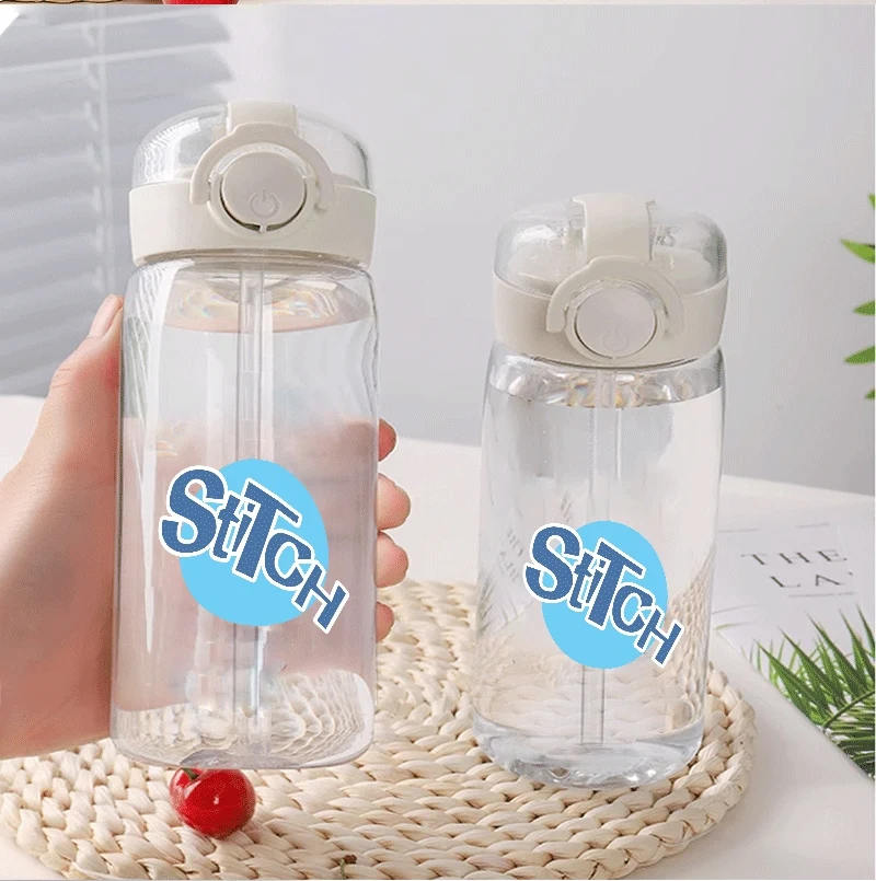 

Disney Lilo & Stitch Transparent Straw Cup Anti-Fall Kettle Portable Student Anime Plastic Water Cup Disney Lilo Stitch