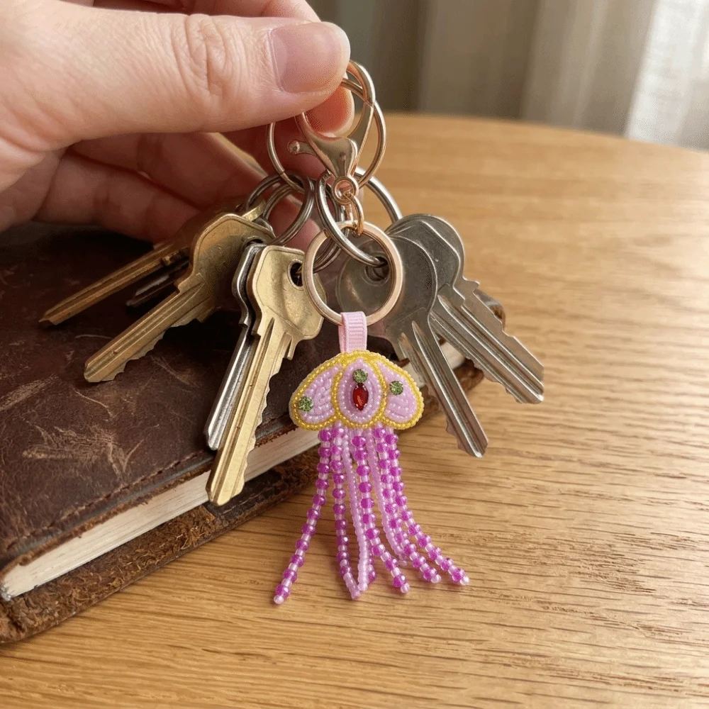 Handmade Handmade Keychain Rhinestone Beads Soft Fabric Jellyfish Patch Keychain Weighted Fabric Design