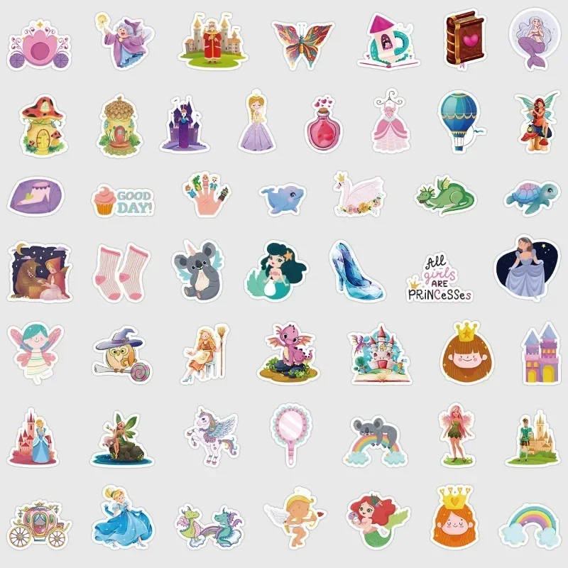 50pcs/bag Cartoon Cute Princess Series Crown Stickers Waterproof Paster for Phone Case Hand-account Children Sticker Toy