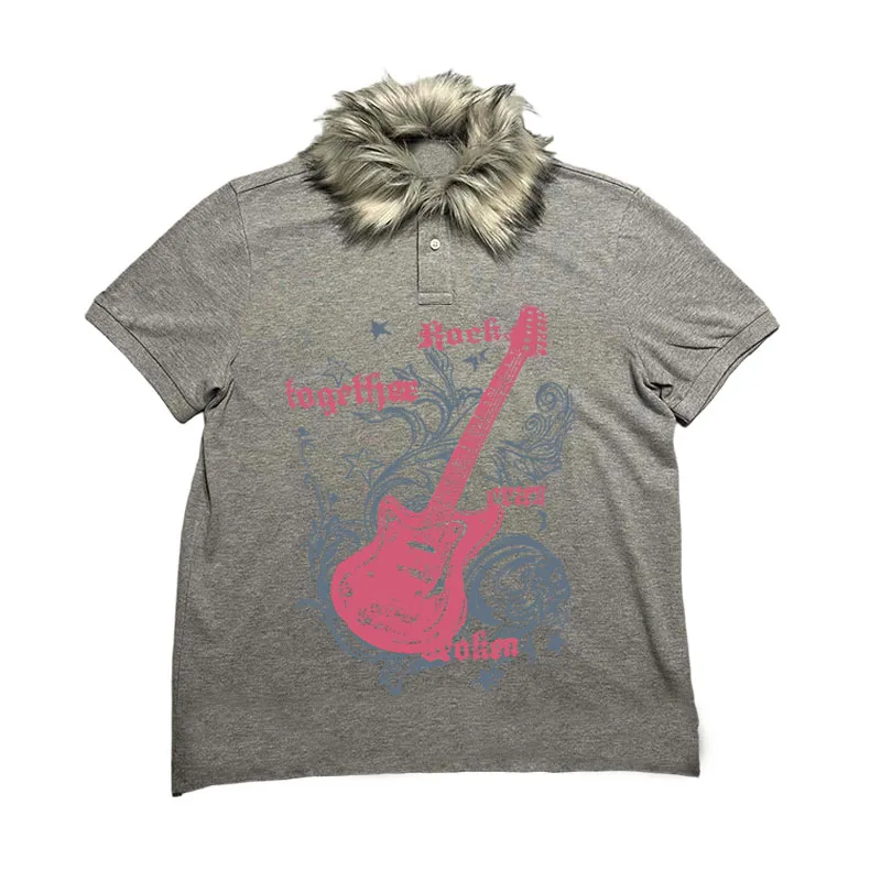 2025 inverno nova moda feminina harajuku rua tendência combinação mao colarinho manga curta camiseta gótico y2k roupas