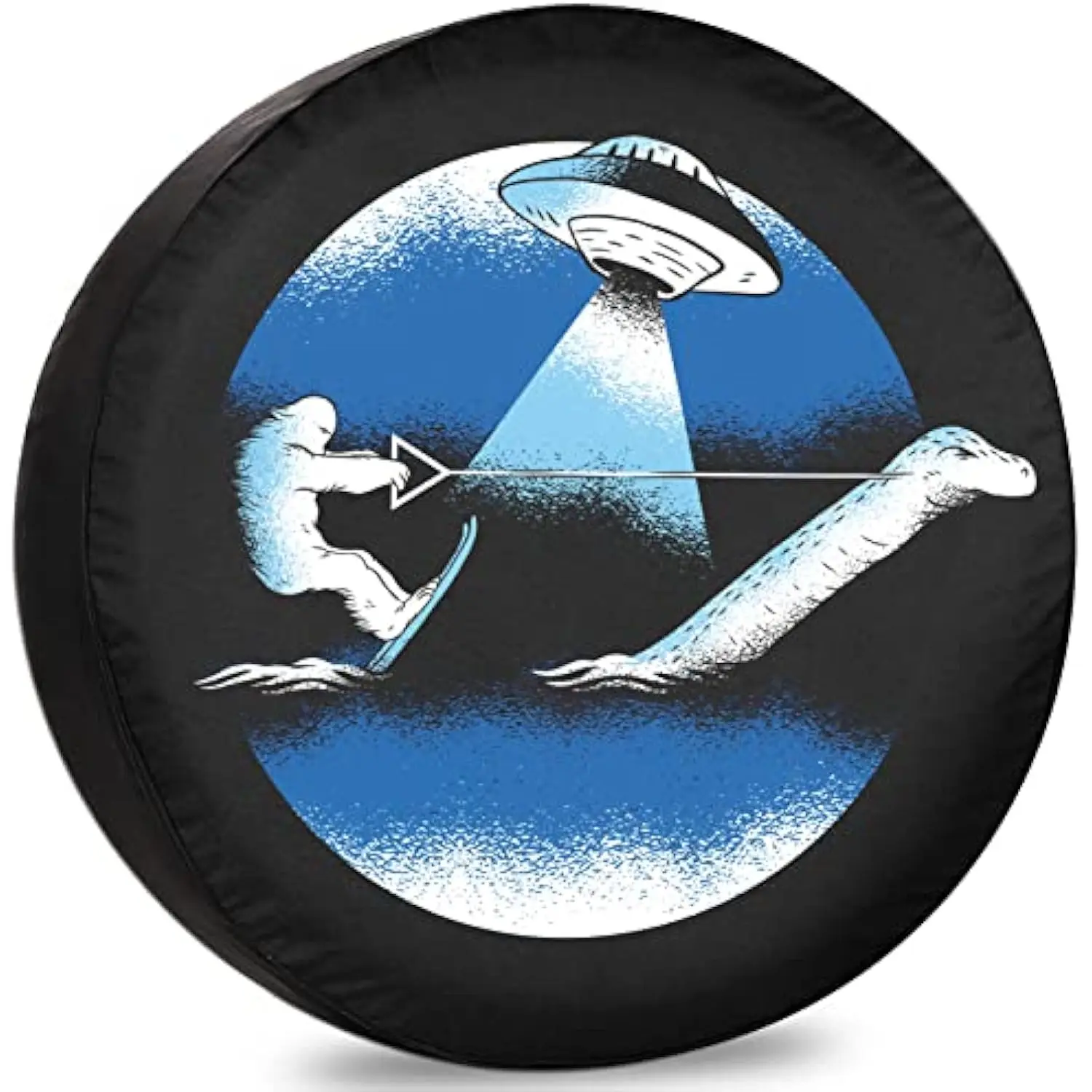 

Bigfoot Water Skiing UFO Nessie Tire Cover Funny Spare Wheel Vinyl Protector for RV SUV Trailer