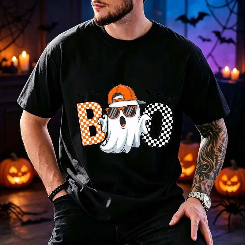 Men Women Funny Boo Cool Ghost Print Summer T‑Shirt Trick or Treat Graphic Tees Halloween Party Costume Tops Spooky Season S-5xl