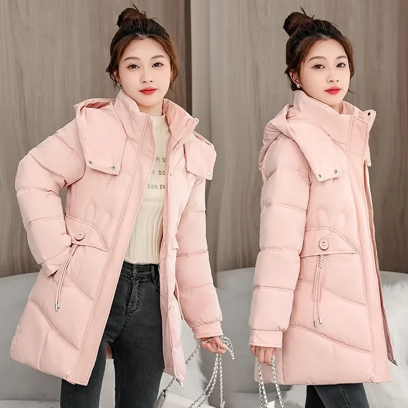 2025 New Winter Coat Women Parkas Casual Clothing Jacket Hooded Parka Thick Black Red Snow Outerwear Female Cardigan