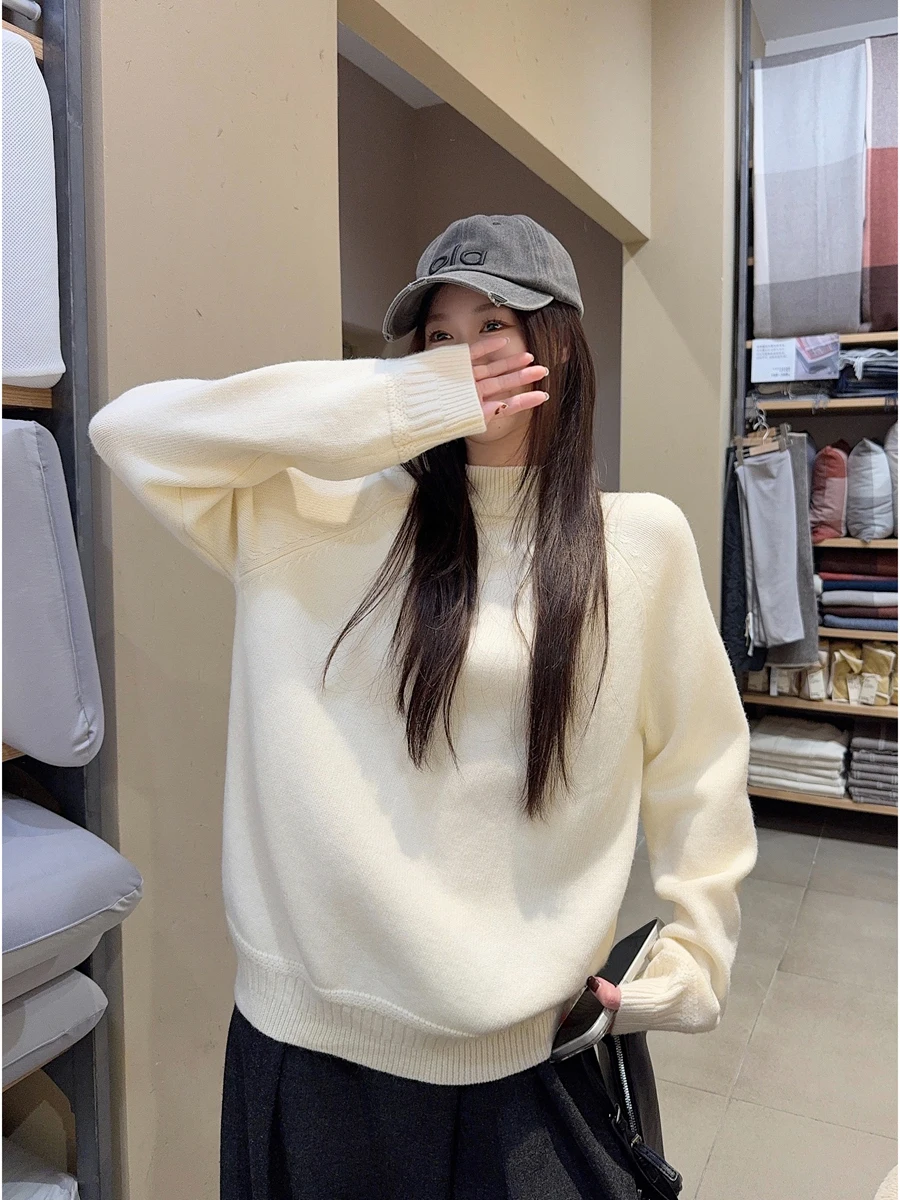 

Korean Sle High Collar Loose Women's Sweater Sweet Agel Inner Wear Knitted Top for Autumn Winter Faionable Commute