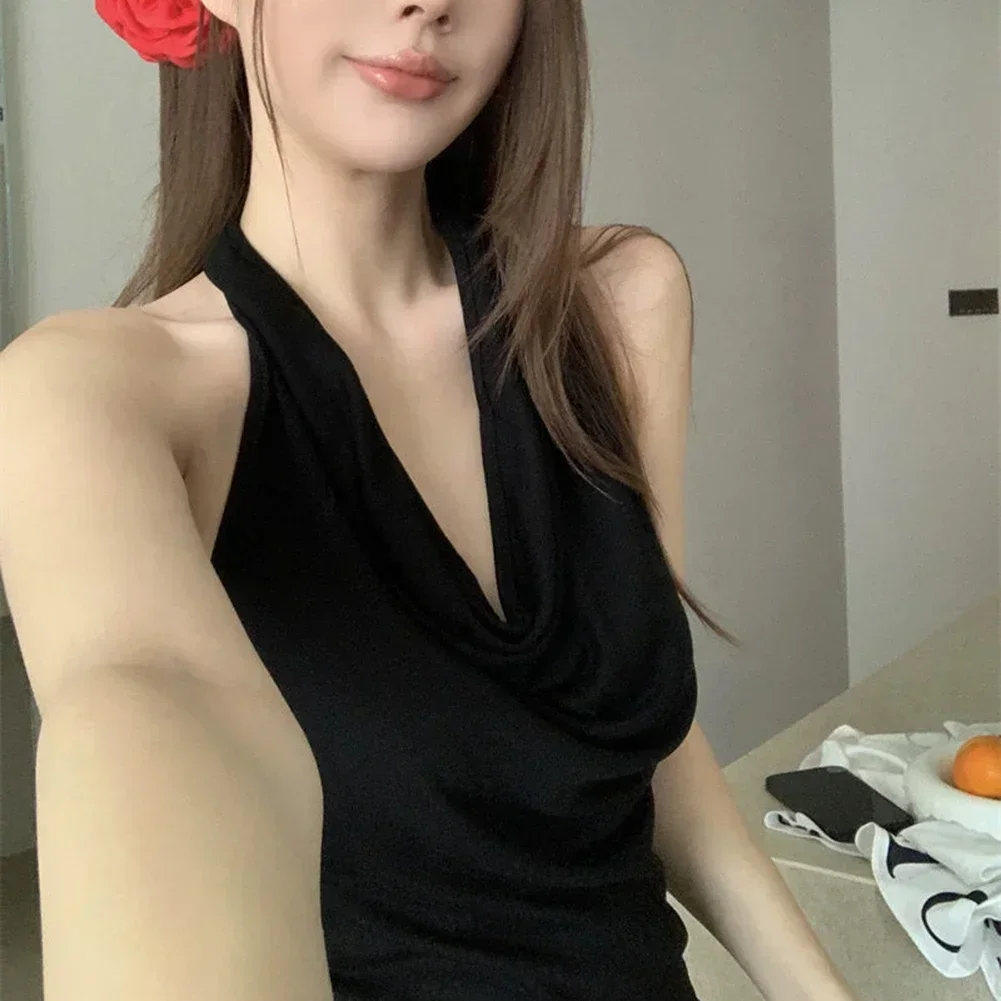 

Black Casual Pleated Top Streetwear Daily Casual Top Comfortable For Spring Regular Length Slight Stretch Fabric