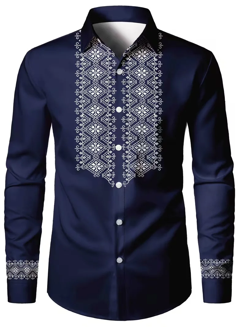 Męska koszula z kołnierzykiem, z długim rękawem, zapinana na guziki, regularny krój, modna męska koszula codzienna.