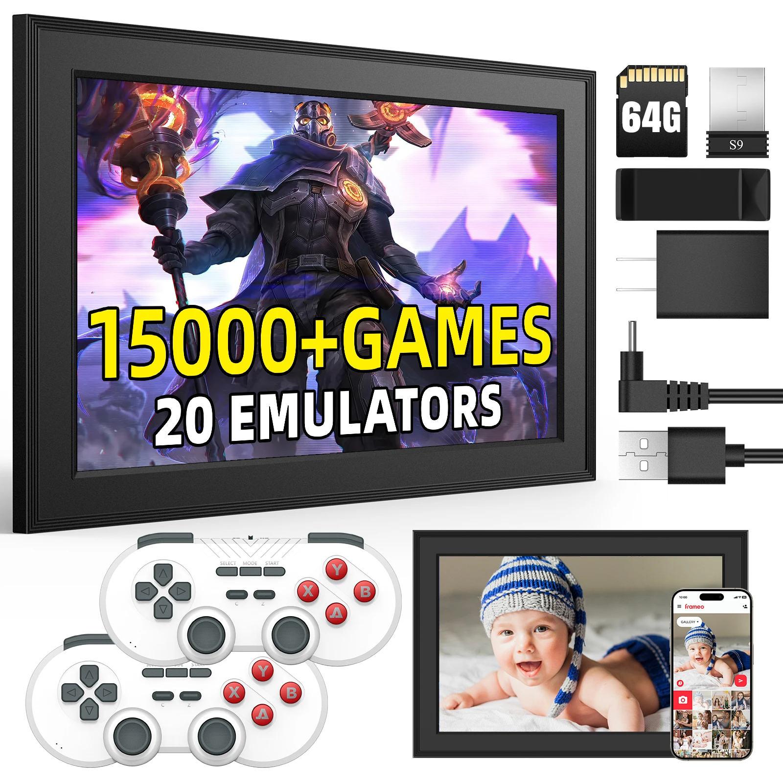 Video Game Console  Wireless Joystick Gamepad HDMI Handheld Game Player Frameo 10.1 Inch WiFi Digital Picture Frame two-in-one