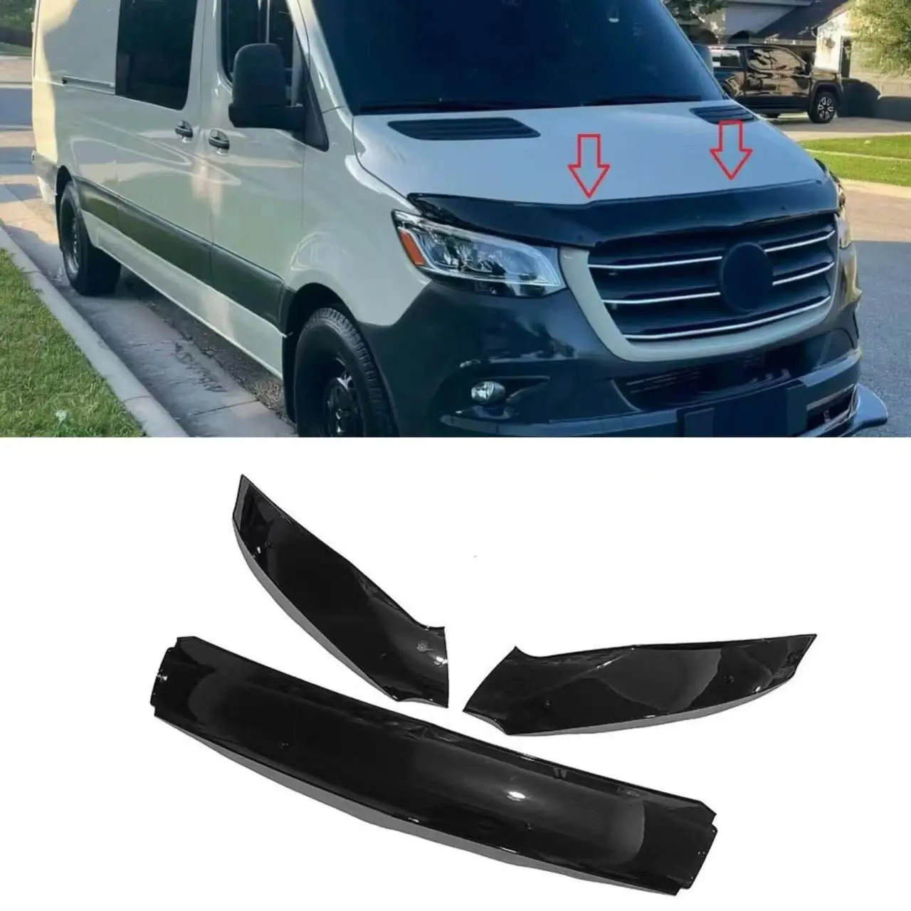 

For 2018-2025 Mercedes-Benz Sprinter (W907) Car Hood Deflector Front Diffuser Lip Splitter Body Kit,Gloss Black