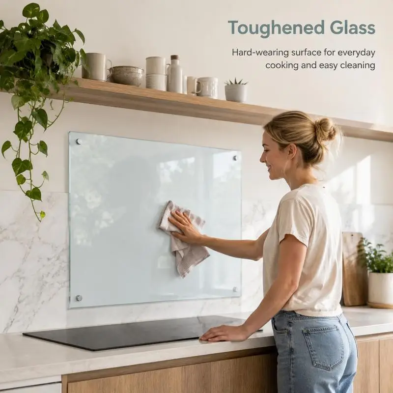 Dosseret de cuisine VidaXL en verre trempé 90 x 50 x 0,6 cm transparent, surface lisse résistante aux rayures, facile à entretenir, protection des murs contre les éclaboussures gras, installation