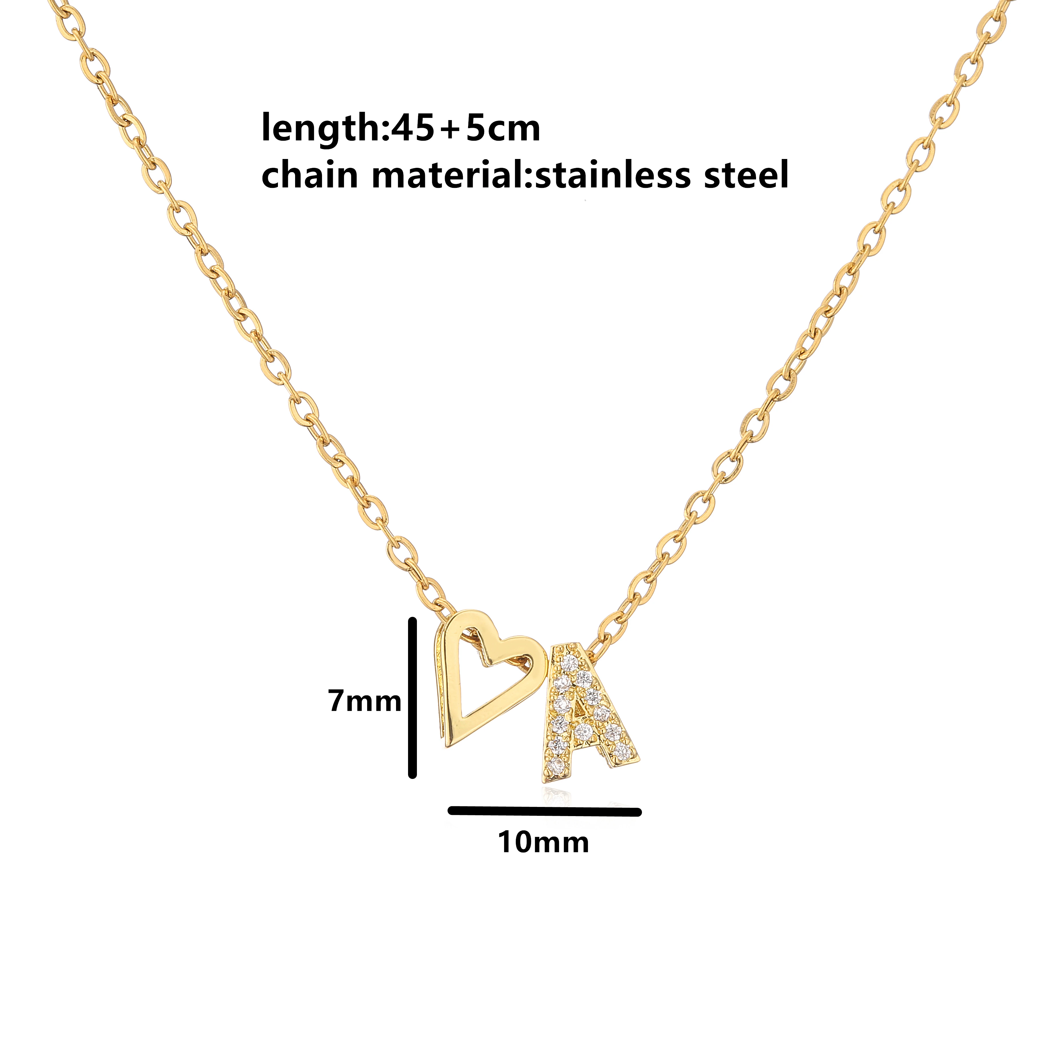 HECHENG,Fashion Tiny Heart Dainty Initial Necklace Zircon Letter Name Choker Necklace For Women Pendant Jewelry Gift