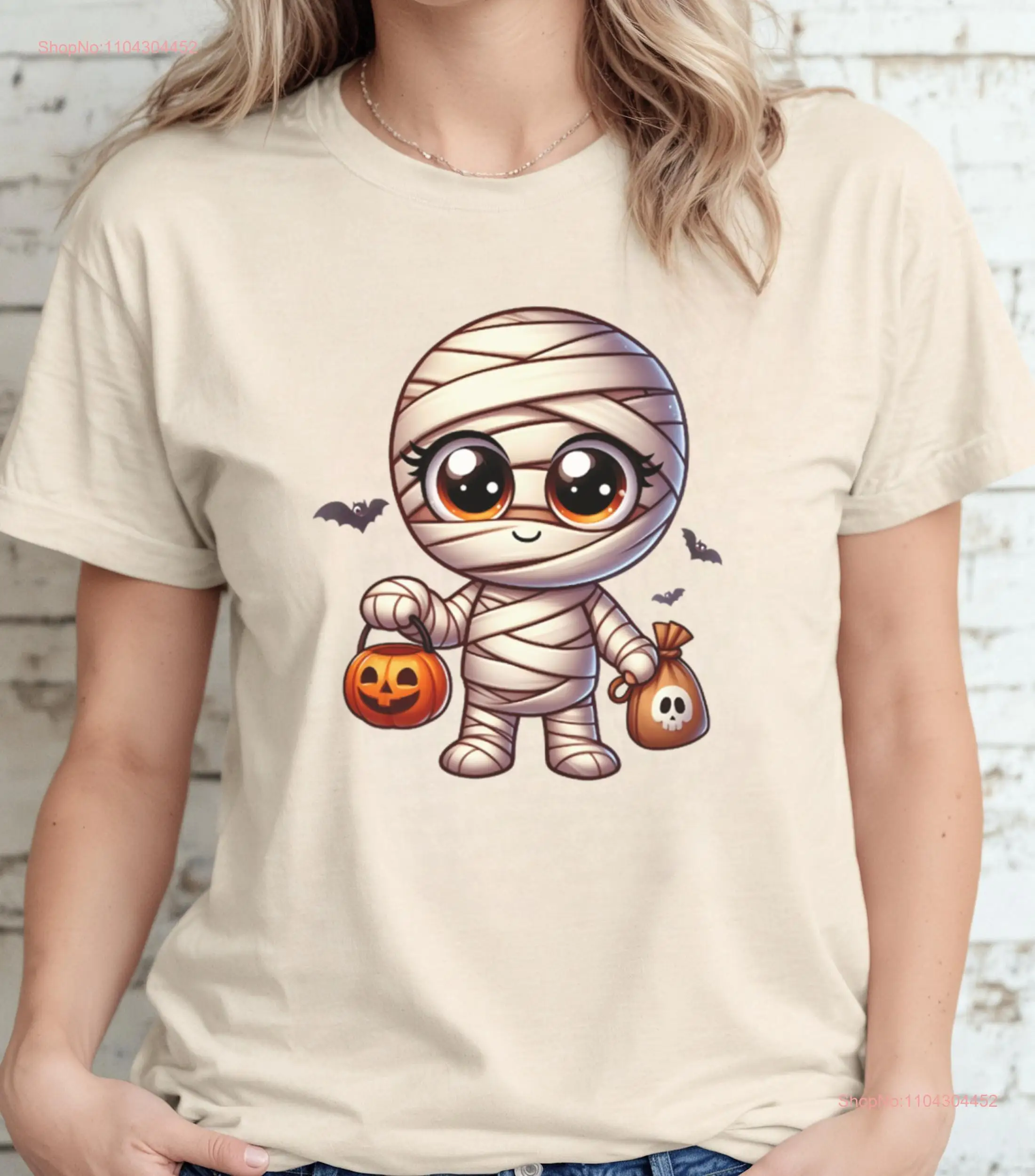 Cute Halloween Mummy T Shirt Adorable Spooky Kawaii long or short sleeves