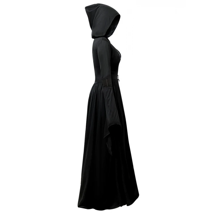 Halloween Hexe Dr mit Kapuze Skelett Hexe Lang Dr Performance Kostüm Bühnenoutfit Traditionelle Damenbekleidung