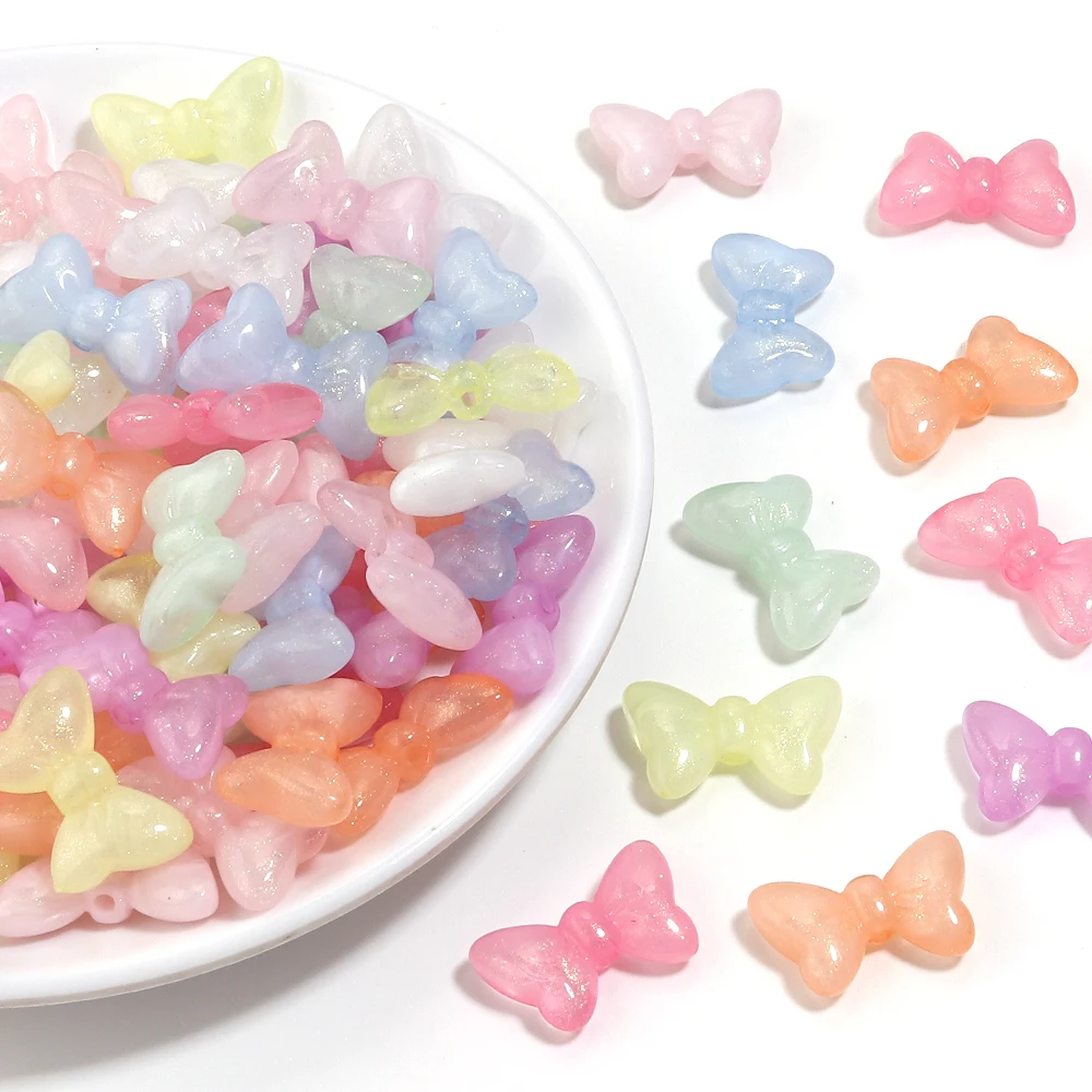 30pcs 13.5x22mm Colorful Bowknot Acrylic Beads Glitter Bow Loose Beads For Jewelry Making DIY Bracelets Keychain Accessories view 5