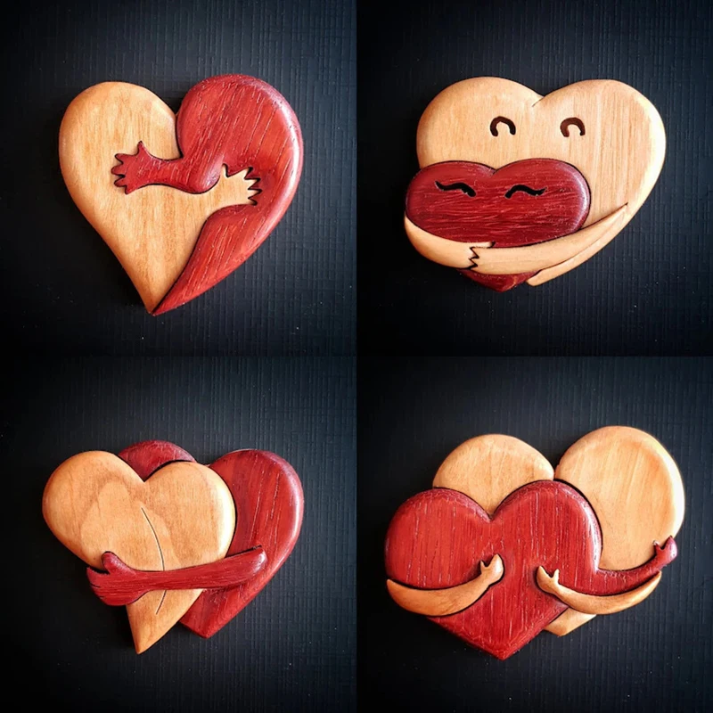 A Hug From My Heart For You Handmade Wood Carvings Loving Hearts Wood Intarsia Pinback Button Heart Shaped Accessories