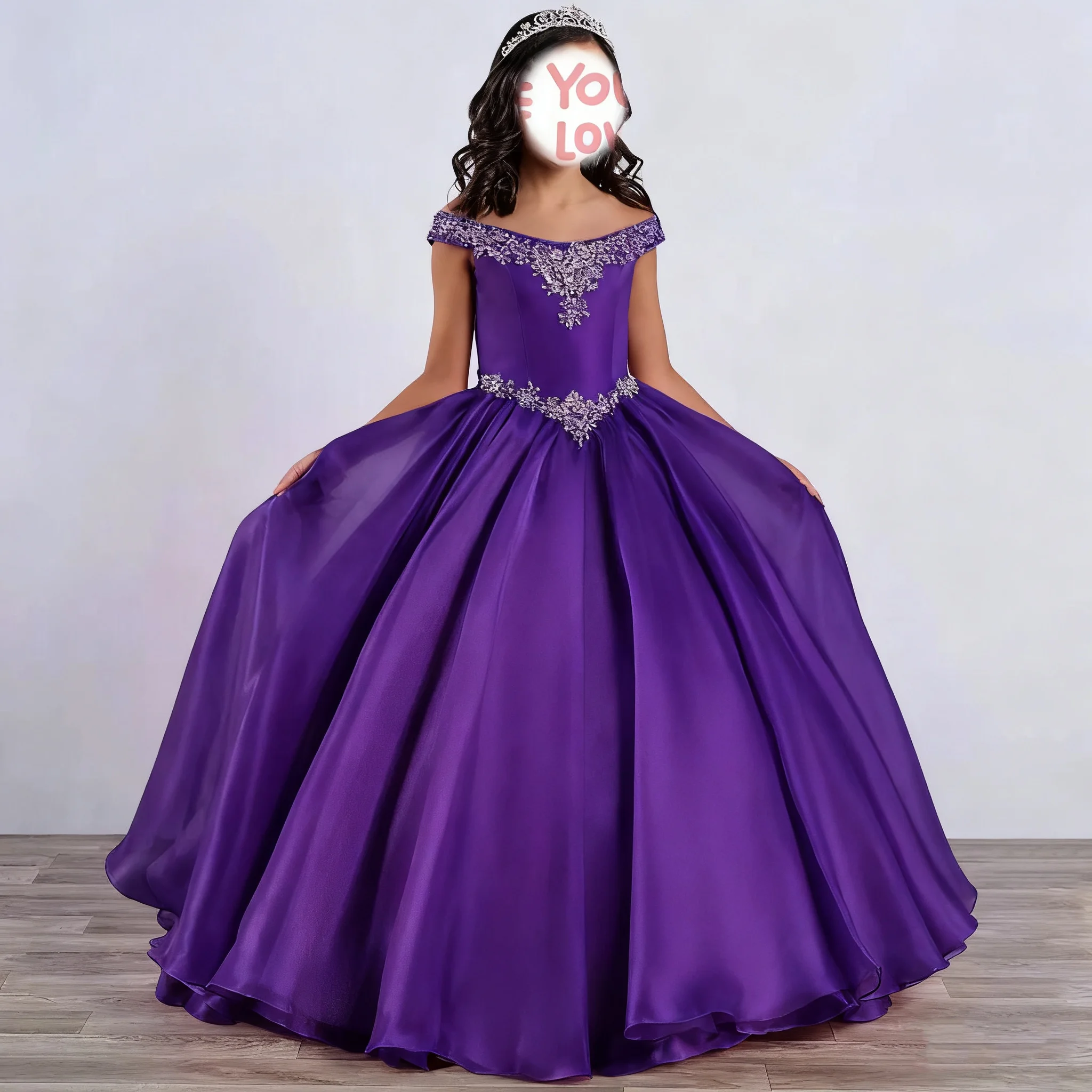

Purple Flower Girl Dresses for Wedding Lace Appliques Sleeveless Birthday Gown for Photoshoot First Communion Gowns Customized