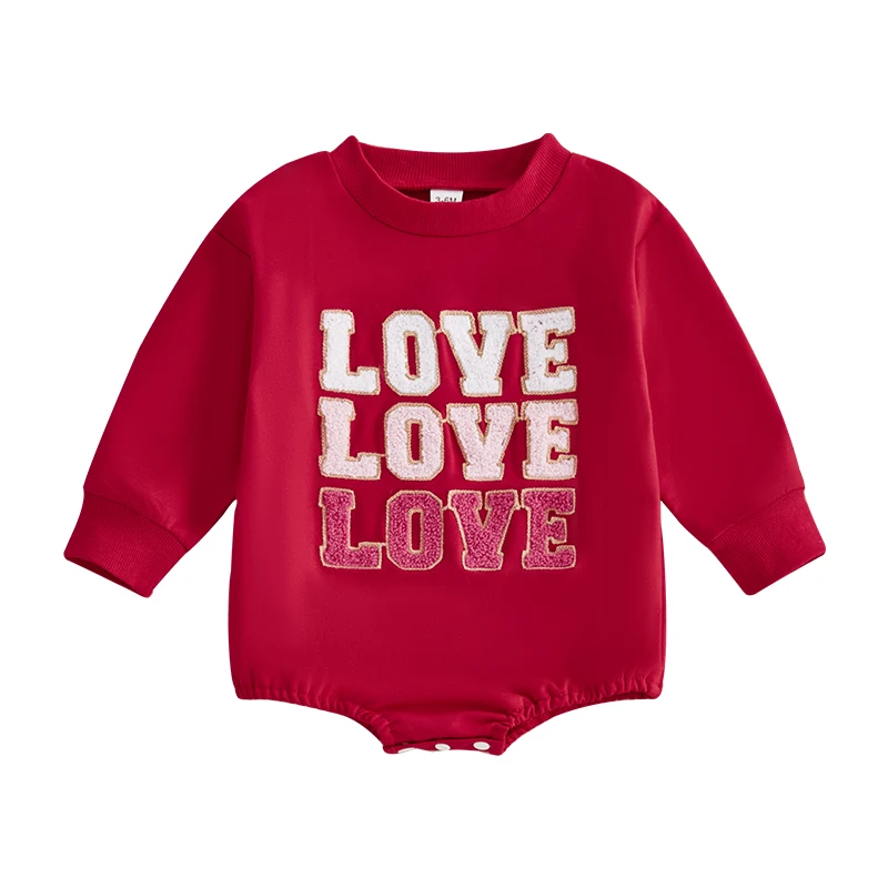 Baby Sweatshirt Romper Letter Embroidered Long Sleeve Round Neck Valentine s Day Jumpsuits for Girl Boy