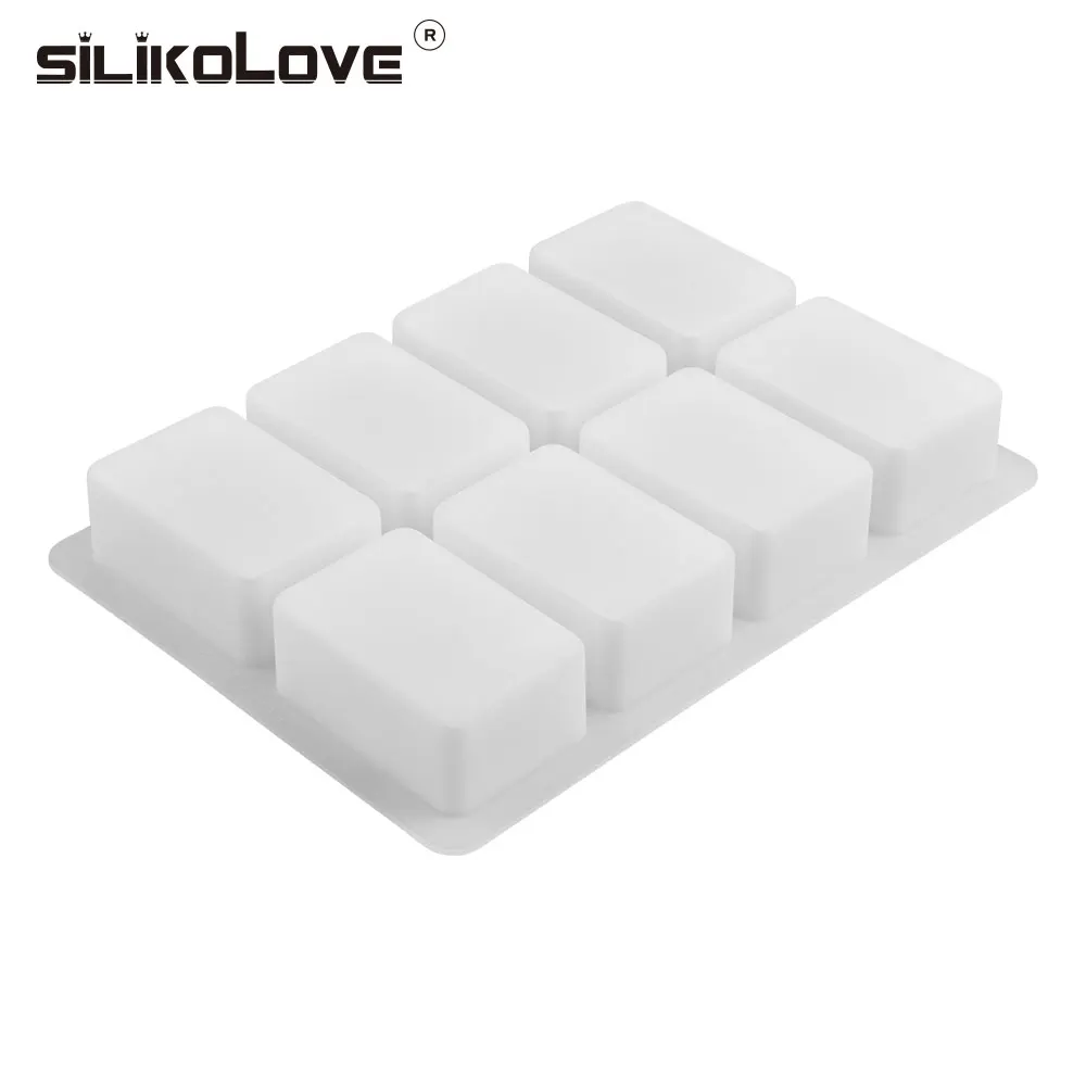 SILIKOLOVE 8 Cavity Handmade Rectangle Silicone Molds For Soaps Cube 3d Craft Soap Making Candle Cake Baking Moulds