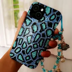 Grey Purple Blue Rhinestone Luxury Phone Case for iPhone 16 15 Pro 14 Pro Max 13 12 11 Xsmax Xr Xs X with Chain Anti Drop Case