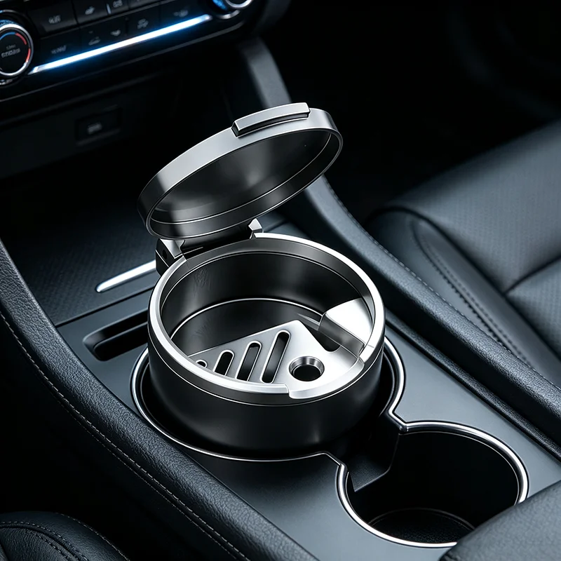 High-Temperature-Resistant Car Ashtray, Portable And Compact Flip-Top Windproof Ashtray, Electroplated Household Ashtrays