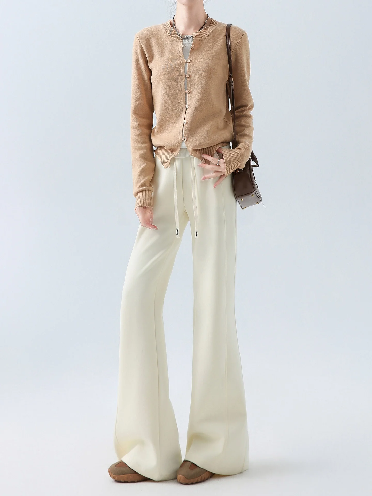 

High Waist Extended Straight Leg Yoga Pants Women's White Flared Pants Slimming Casual Trousers Korean Sle Pure Color