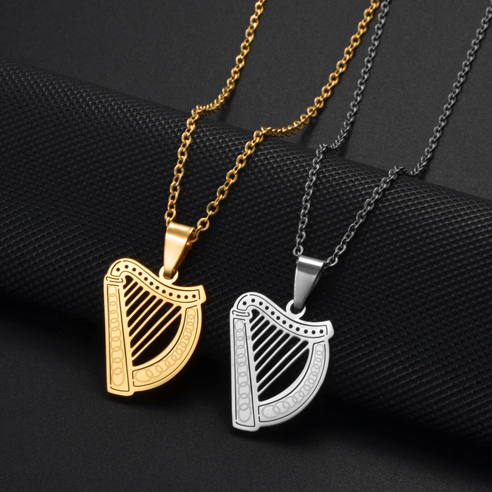 الأيرلندية سلتيك القيثارة فنزويلا قلادة القلائد للنساء الفتيات الفولاذ المقاوم للصدأ أيرلندا المجوهرات # 537762 #2