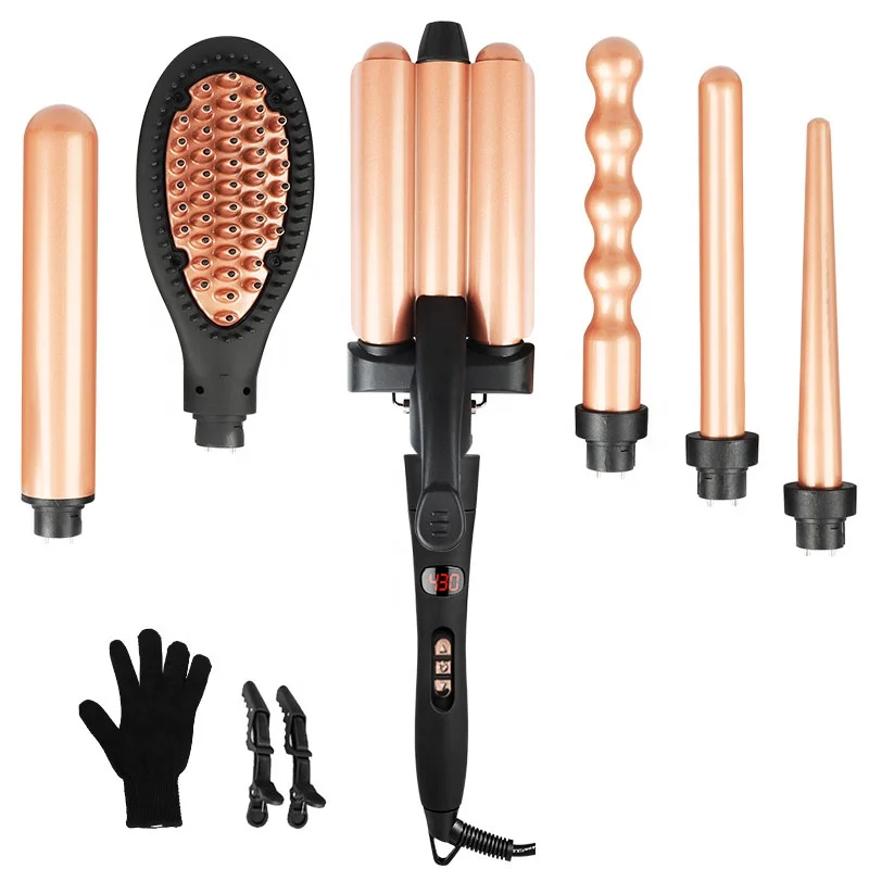 6 1 PTC Heater Hair Curler Custom Private LOGO Ceramic Multi Curling Iron Wand Electric Temperature LCD for Household Use